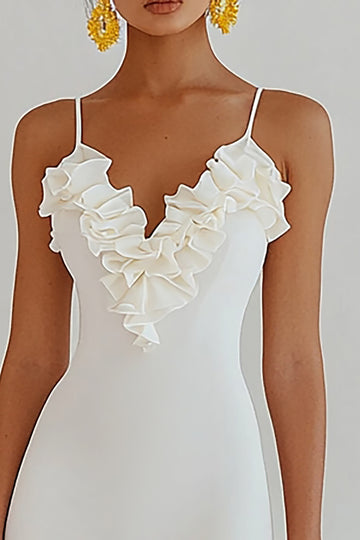 White Ruffled Bodycon Short Graduation Dress
